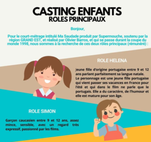 casting comédiennes adolescentes enfants court métrage Ma Saudade réalisé par Olivier barros