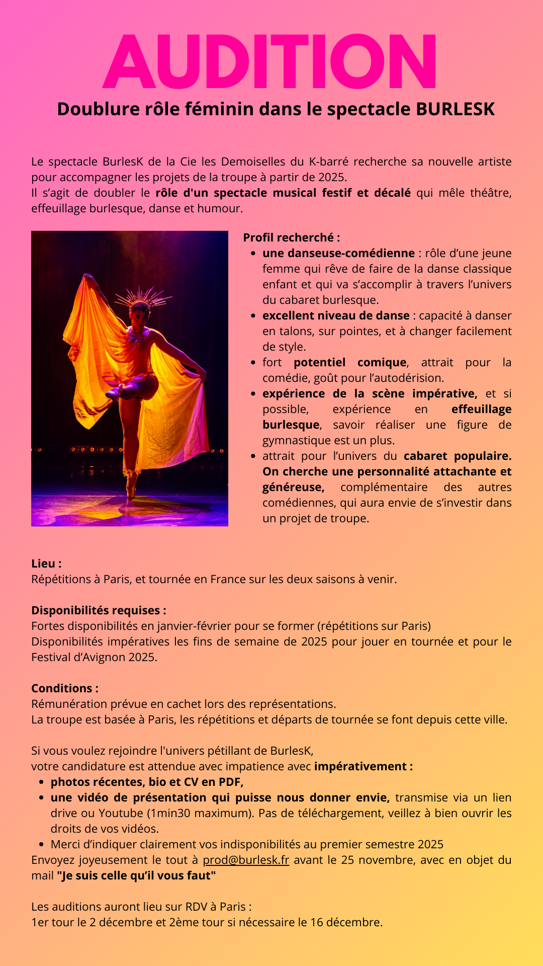 Doublure rôle féminin spectacle BurlesK