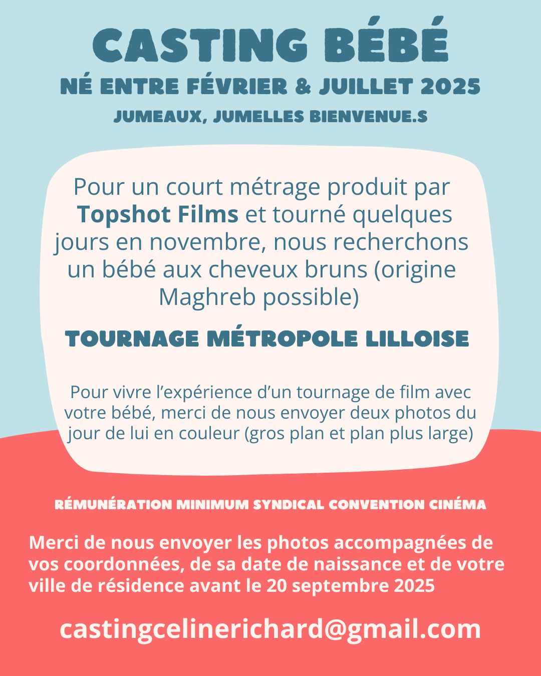 Casting bébé sur la Métropole lilloise pour un court métrage rémunéré
