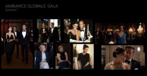 Casting figurants avec tenue pour scène de soirée chic de gala