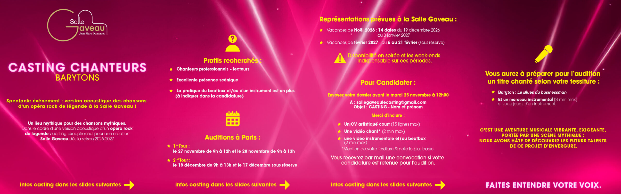 Casting chanteur baryton pour une grande production musicale à Paris