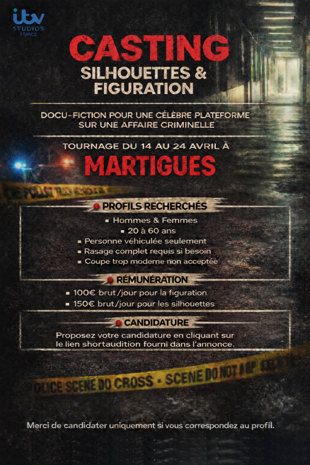 Casting figurants et silhouettes de 20 à 60 ans pour un docu-fiction à Martigues en PACA