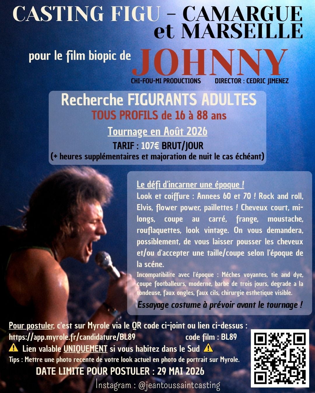 Casting figurants de 16 à 88 ans sur Marseille pour le biopic de Johnny Hallyday réalisé par Cédric Jimenez