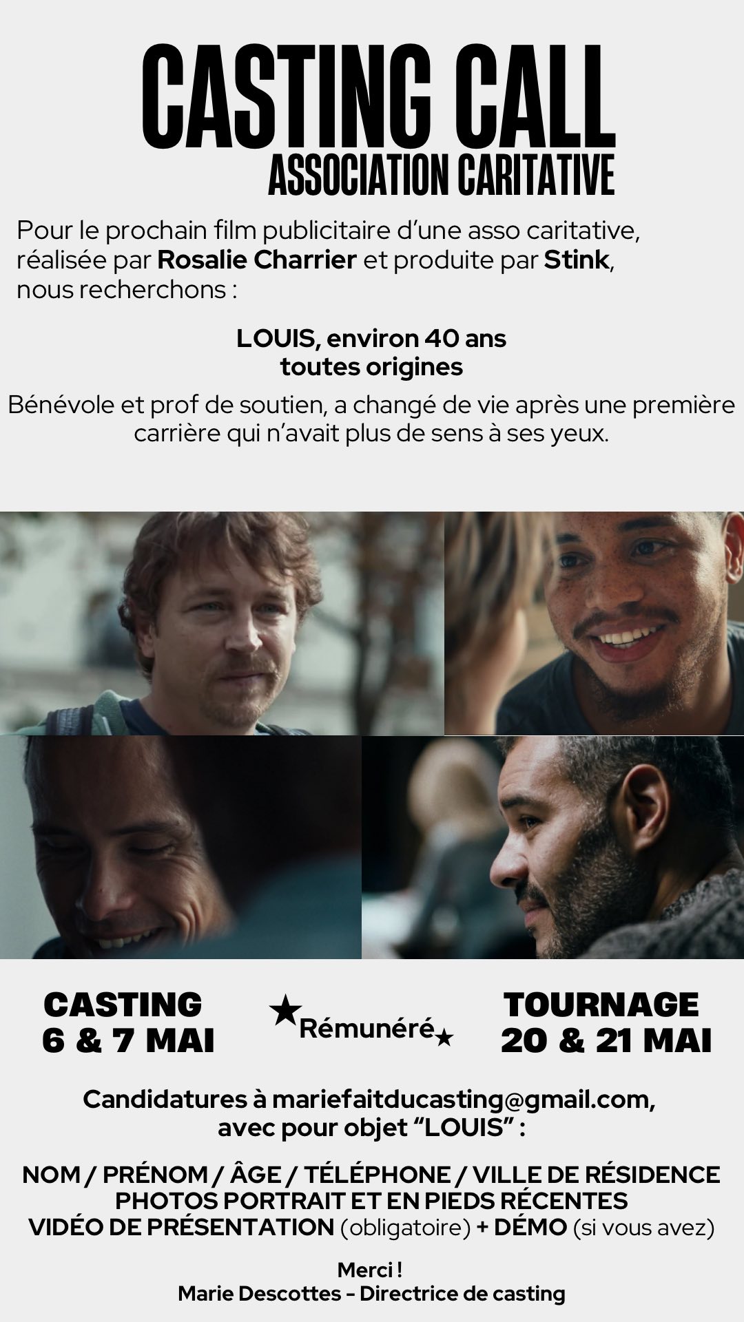 Casting comédiens tous âges pour film publicitaire – association caritative (rémunéré)