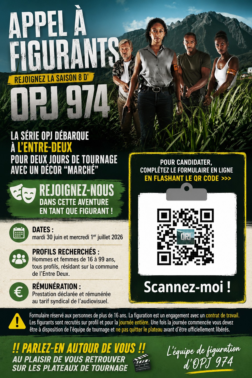 Casting de la saison 8 d&rsquo;OPJ974 : figurants de 16 à 99 ans recherchés à L’Entre-Deux à La Réunion