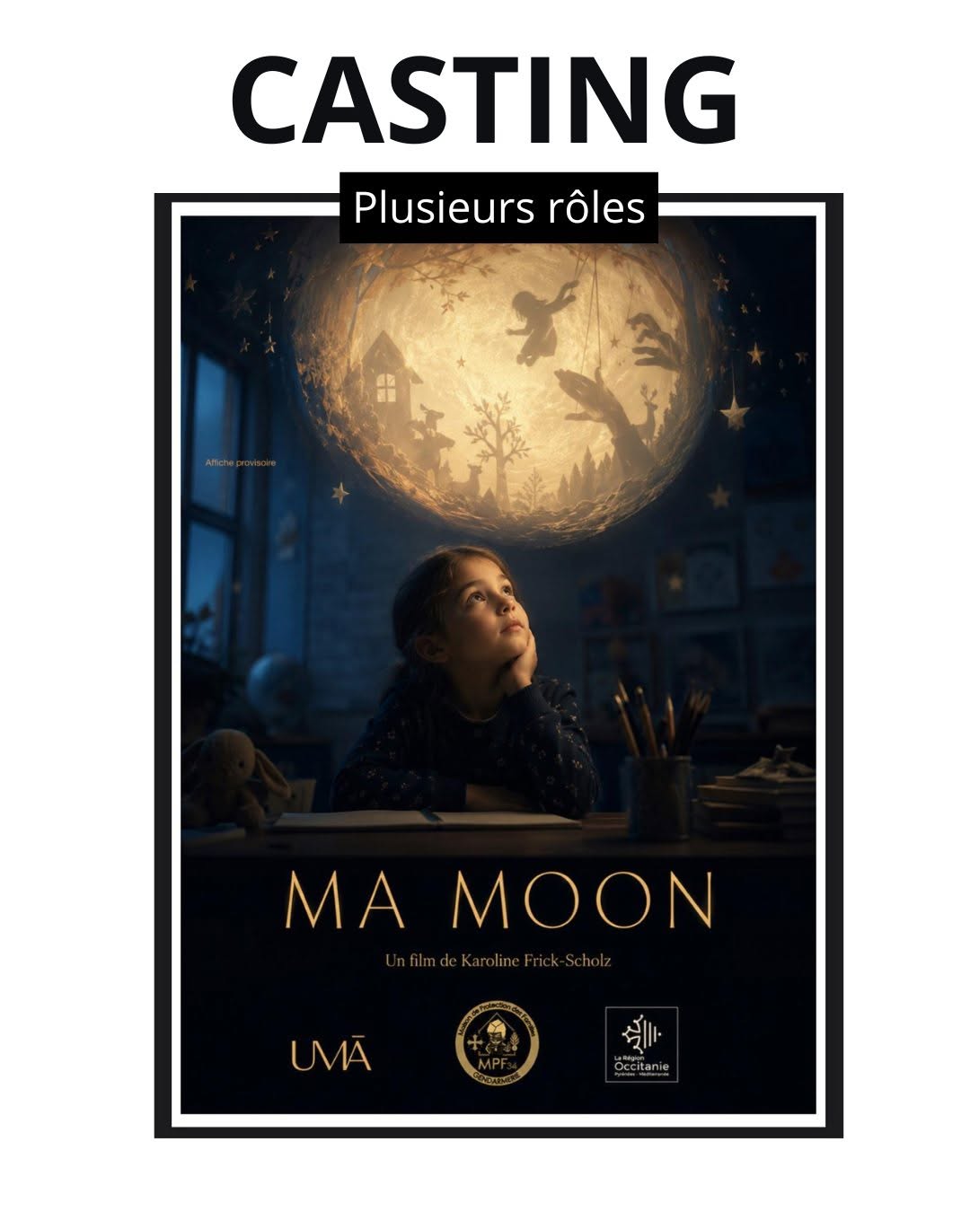 Casting comédiens pour des rôles rémunérés dans le court métrage Ma Moon sur Montpellier