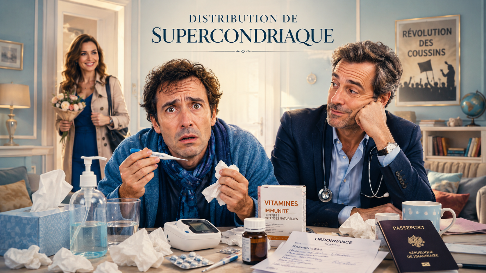Comédiens à la distribution de Supercondriaque qui sont les acteurs et personnages de la comédie