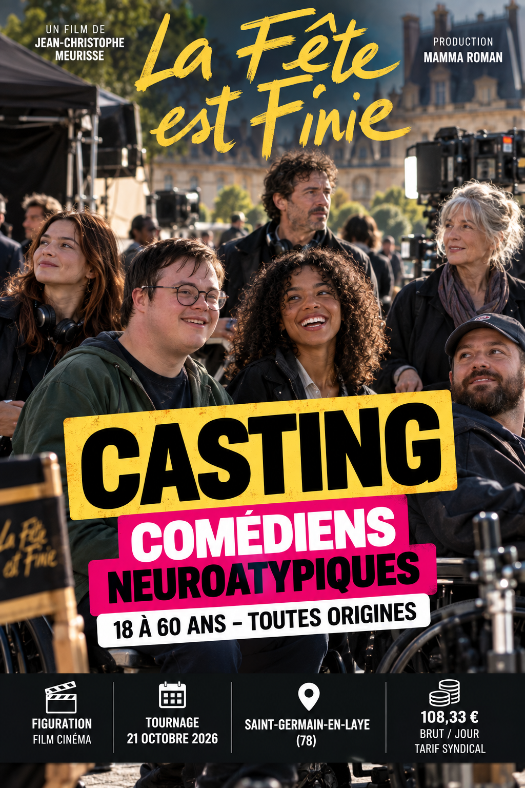 Casting comédiens neuroatypiques de 18 à 60 ans pour le film La Fête est finie en Île-de-France