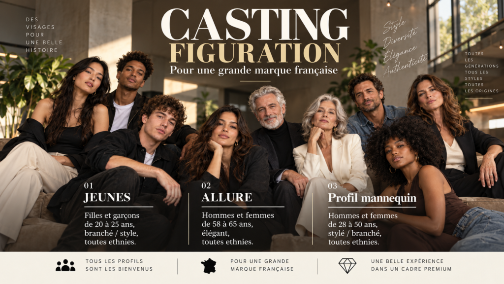 Casting figurants au profil de mannequin pour une publicité, le film publicitaire sera en tournage à Paris