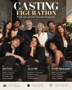Casting figurants de 20 à 65 profil mannequin pour le tournage d'une pub d'une grande marque française