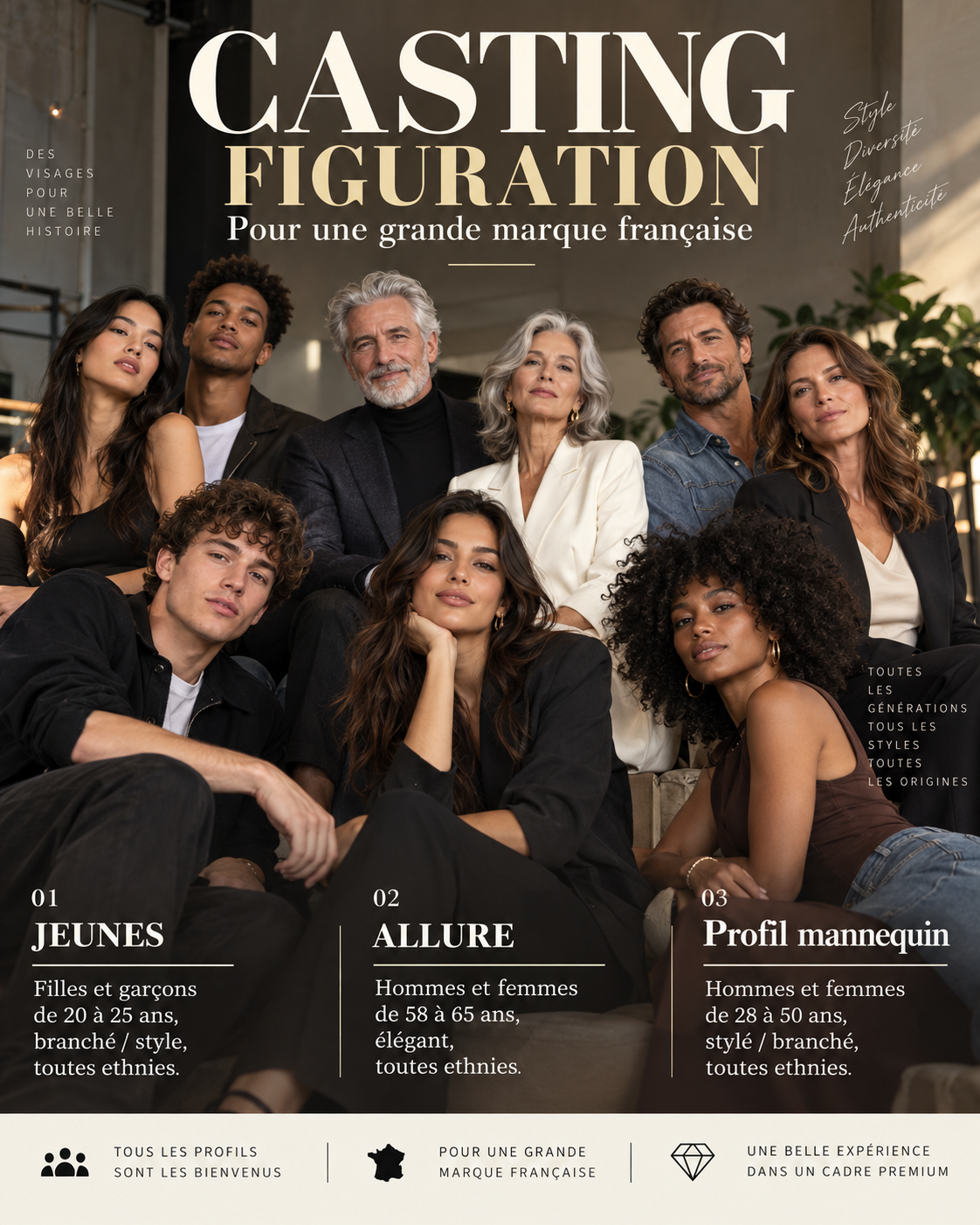 Casting figurants de 20 à 65 profil mannequin pour le tournage d&rsquo;une pub d&rsquo;une grande marque