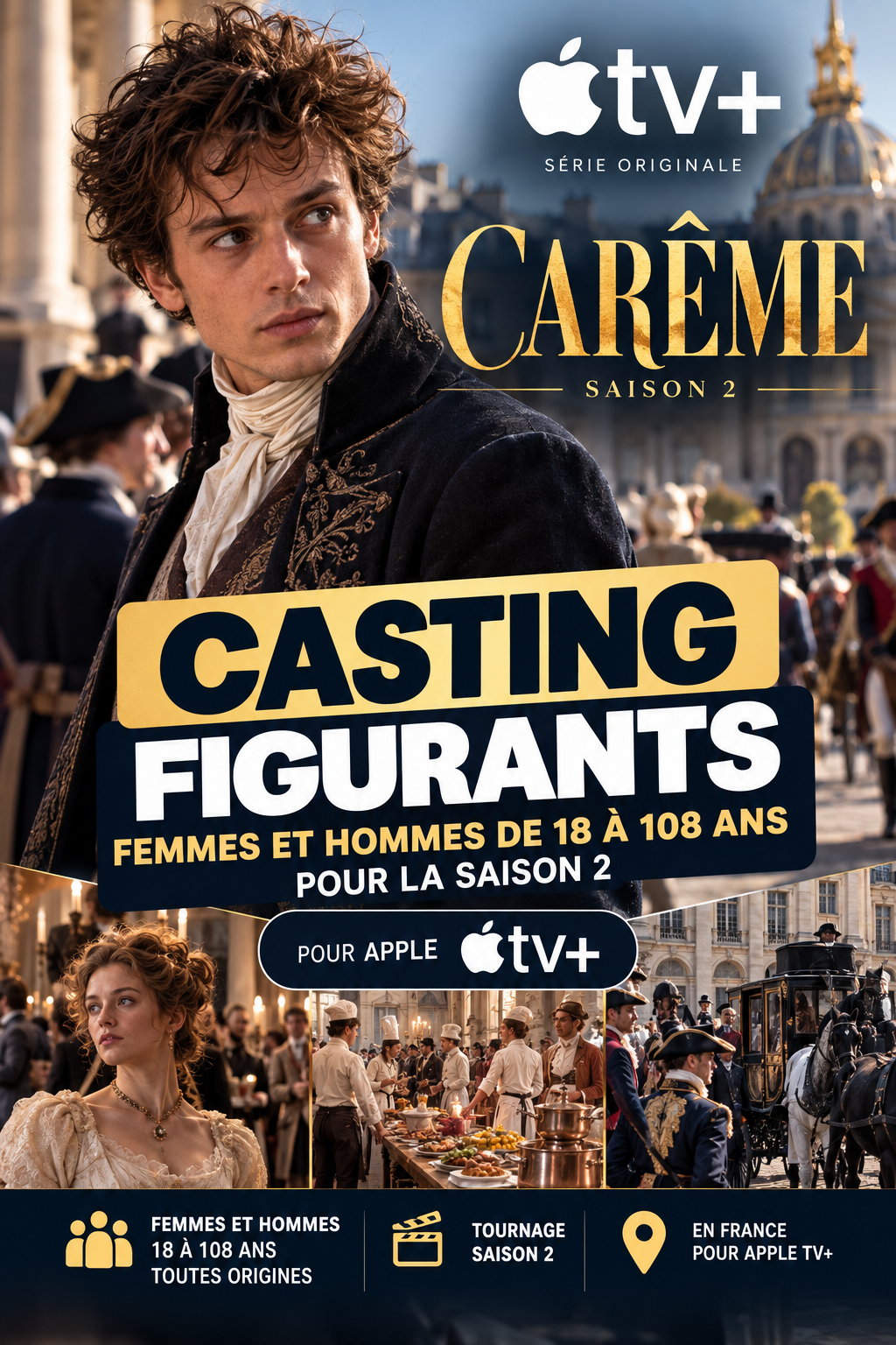 Casting figurants pour la saison 2 de la série Carême : femmes et hommes de 18 à 108 ans recherchés