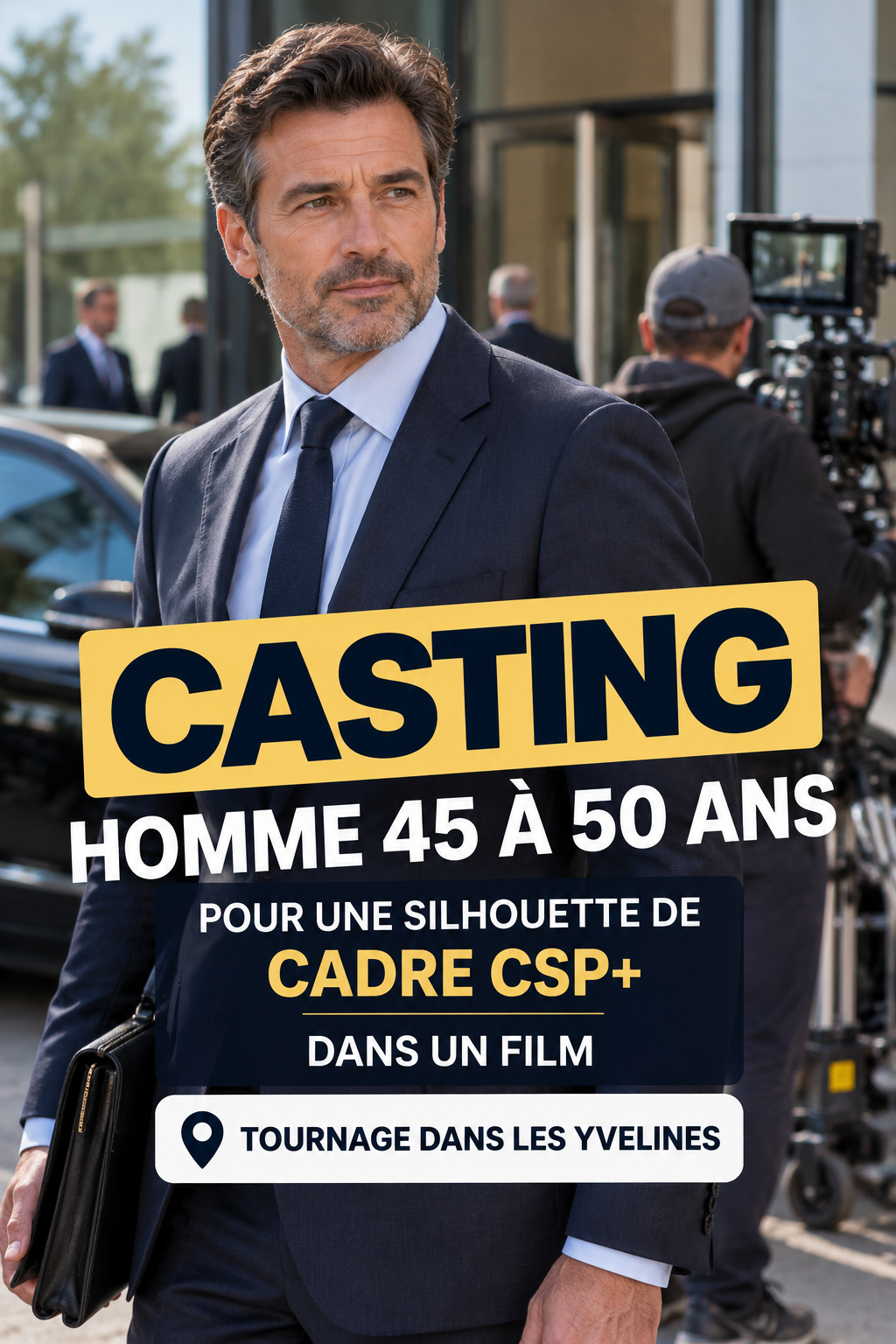 Casting homme 45 à 50 ans dans les Yvelines pour une silhouette de cadre CSP+ dans un film
