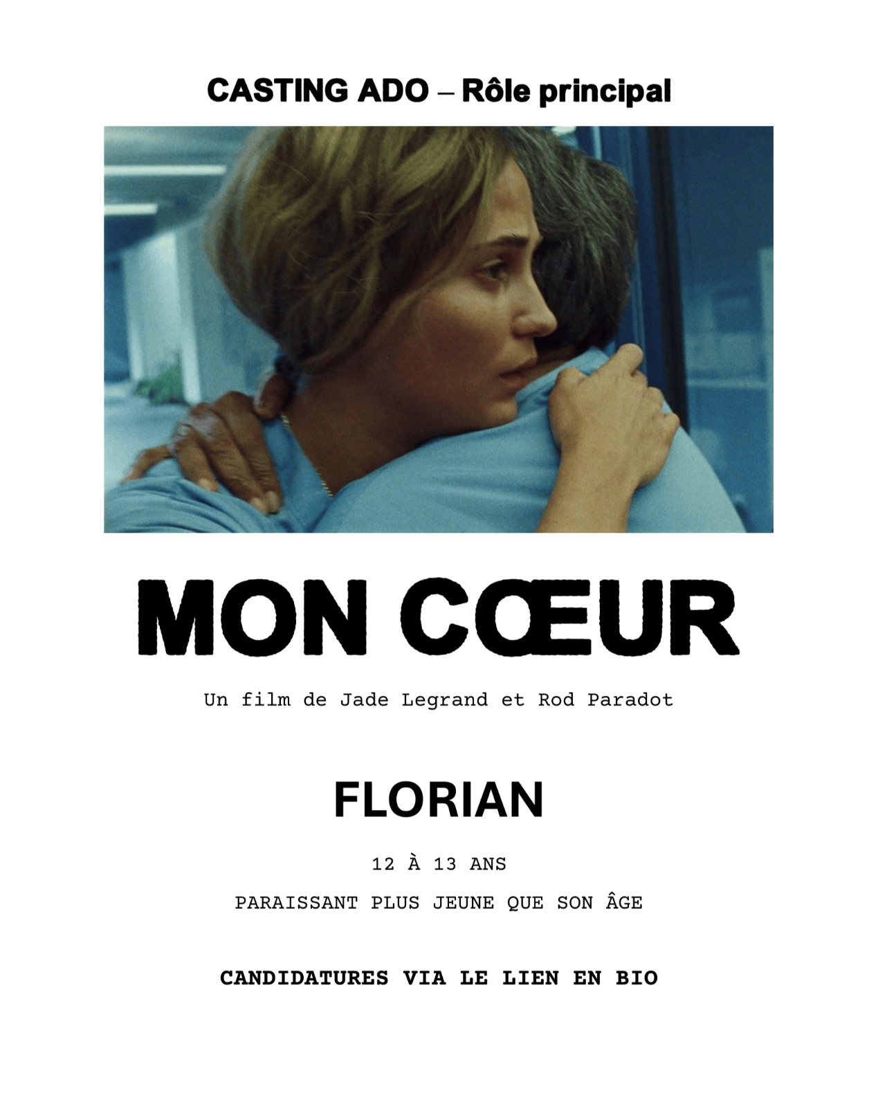 Casting adolescent à Paris pour le rôle principal du court métrage Mon coeur de Jade Legrand