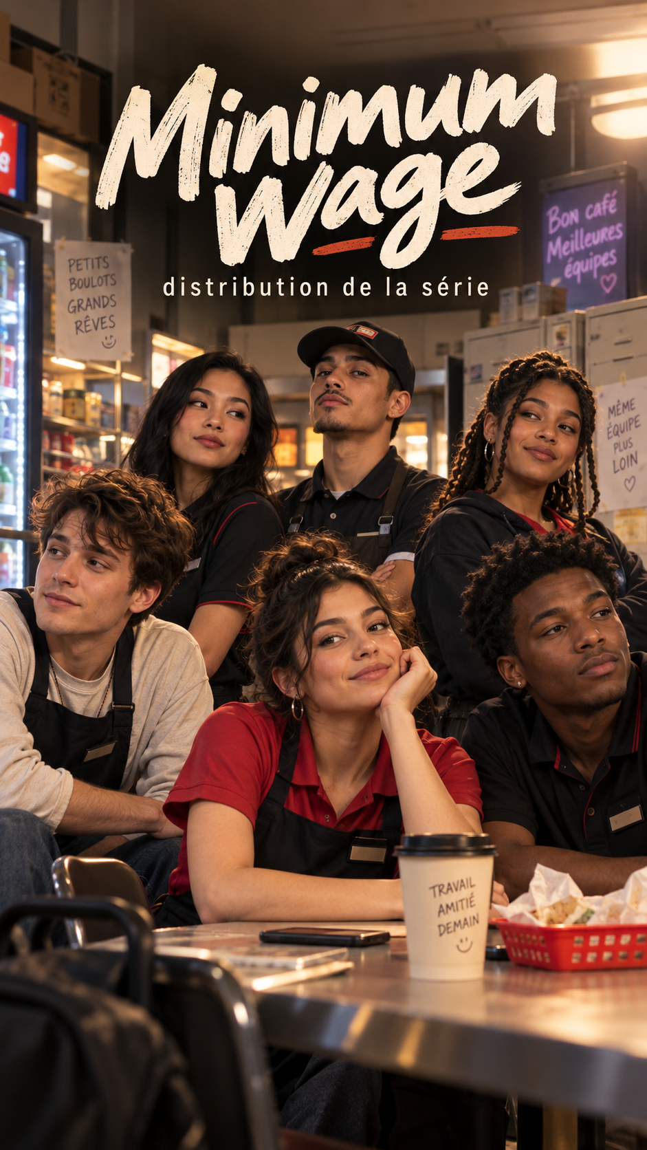 Acteurs au casting et à la distribution de la série Minimum Wage disponible sur Netflix en octobre 2026